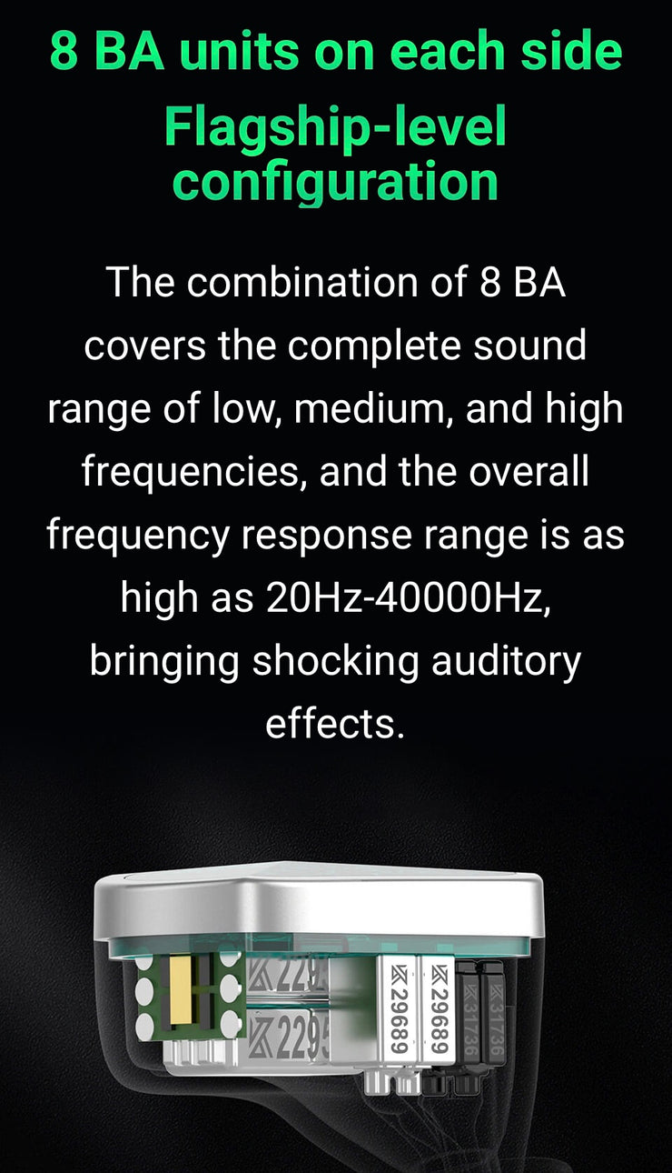 KZ Acoustics - KZ AS16 Pro -  8 x BA Driver (Per Channel) Balanced Armature Driver Earphones - (Black) (No Mic) (In Stock)