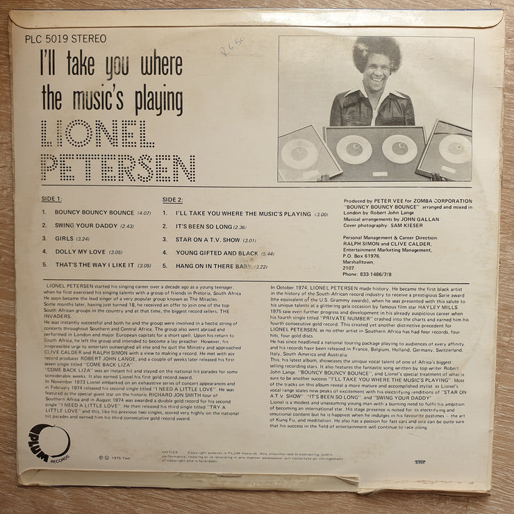 Lionel Petersen ‎– I'll Take You Where The Music's Playing - Vinyl LP Record - Very-Good+ Quality (VG+) - C-Plan Audio