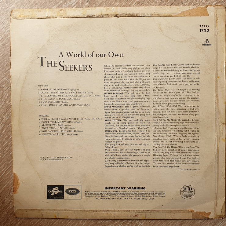 Seekers - A World Of Our Own ‎– Vinyl LP Record - Opened  - Good+ Quality (G+) - C-Plan Audio
