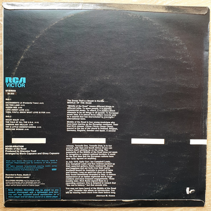 Middle Of The Road ‎– Acceleration - Vinyl Record - Very-Good+ Quality (VG+) - C-Plan Audio