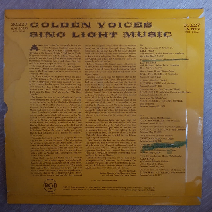Golden Voices Sing Light Music - Vinyl LP Record - Very-Good+ Quality (VG+) - C-Plan Audio