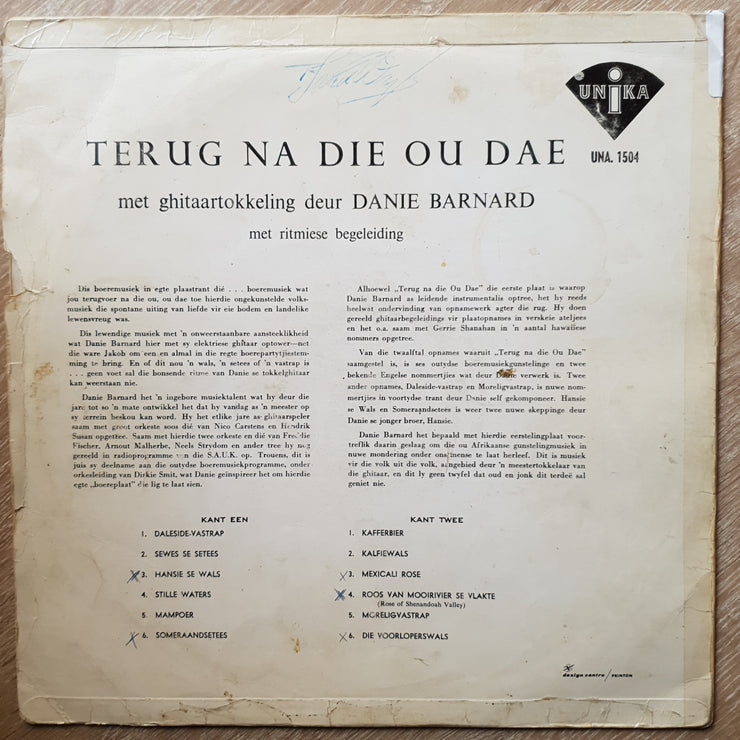 Danie Barnard - Terug na DIe Ou Dae - Ghitaartokkeling - Vinyl LP Record - Opened  - Fair Quality (F) - C-Plan Audio