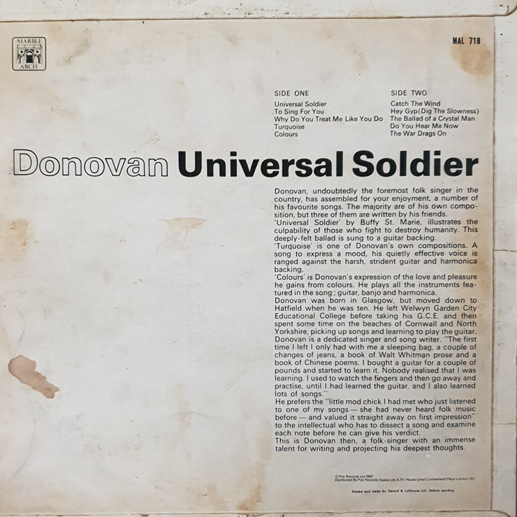 Donovan - Universal Soldier - Vinyl LP Record - Opened  - Very-Good- Quality (VG-) - C-Plan Audio