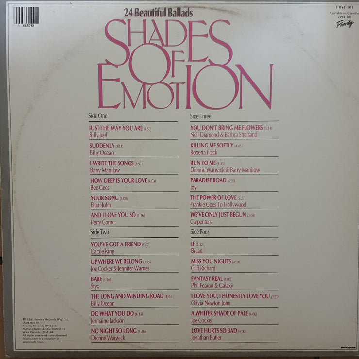 Various - Shades of Emotion - Original Artists - 24 Beautifiul Ballads - Double Vinyl LP Record - Opened  - Very-Good+ Quality (VG+) - C-Plan Audio