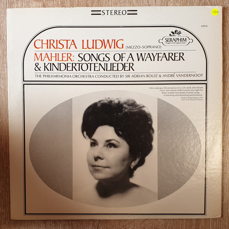 Christa Ludwig - Mahler - Philharmonia Orchestra, Sir Adrian Boult, André Vandernoot ‎– Songs Of A Wayfarer & Kindertotenlieder ‎- Vinyl LP Record - Very-Good+ Quality (VG+) - C-Plan Audio