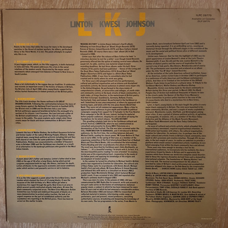 Linton Kwesi Johnson ‎– Making History - Vinyl LP Record - Very-Good+ Quality (VG+) - C-Plan Audio