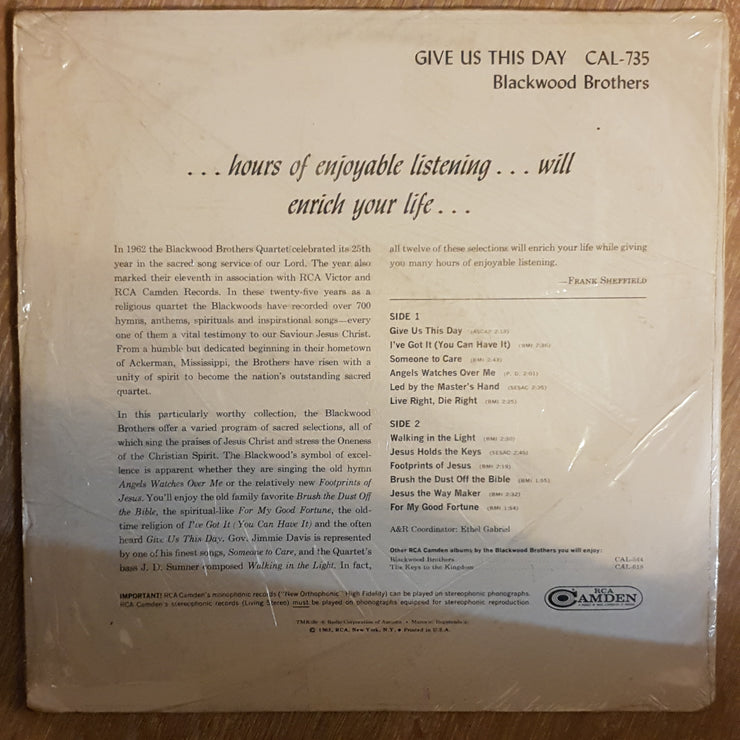 Blackwood Brothers ‎– Give Us This Day - Vinyl LP Record - Opened  - Very-Good- Quality (VG-) - C-Plan Audio