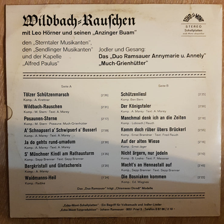 Wildbach Raufchen mit Leo Horner und Seinen Anziger Buam- Vinyl LP Record - Very-Good+ Quality (VG+) - C-Plan Audio