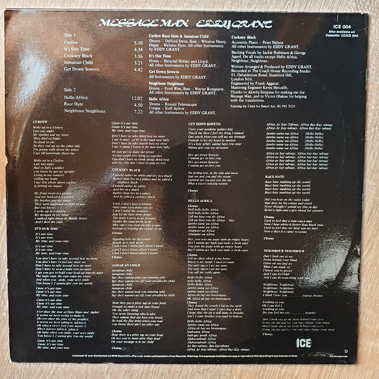 Eddy Grant ‎– Message Man -  Vinyl LP Record - Very-Good+ Quality (VG+) - C-Plan Audio