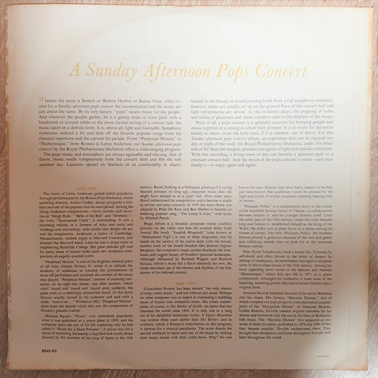 A Sunday Afternoon Pops Concert - Mood Music For Relaxation -  Vinyl LP Record - Opened  - Very-Good+ Quality (VG+) - C-Plan Audio