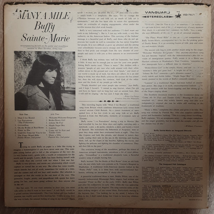 Buffy Sainte-Marie ‎– Many A Mile -  Vinyl LP Record - Opened  - Very-Good- Quality (VG-) - C-Plan Audio