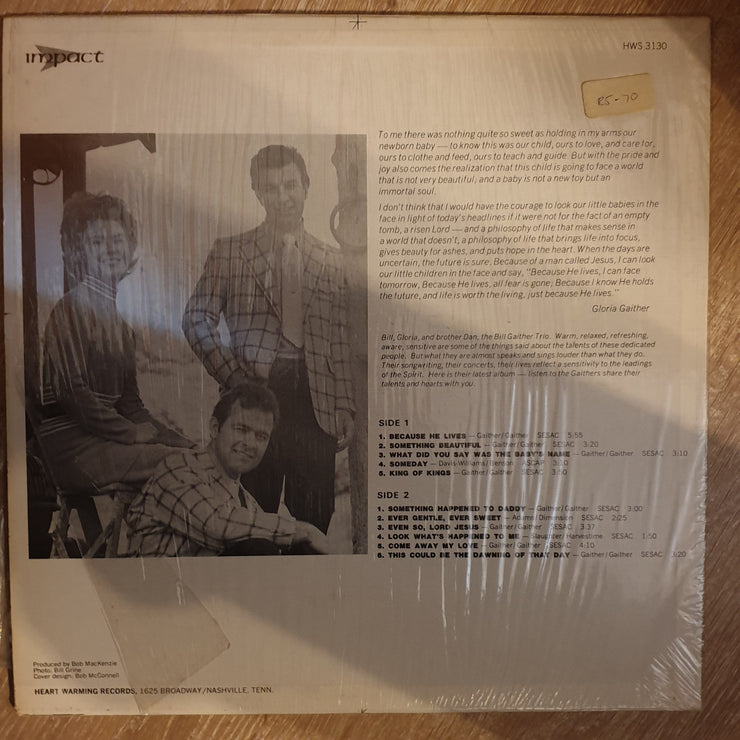 The Bill Gaither Trio ‎– Because He Lives -  Vinyl LP Record - Very-Good+ Quality (VG+) - C-Plan Audio