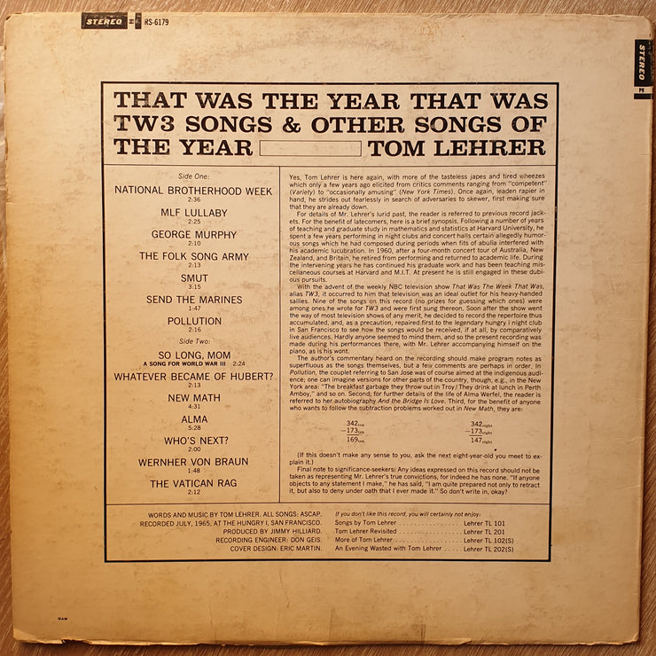 Tom Lehrer ‎– That Was The Year That Was  -  Vinyl LP Record - Opened  - Good Quality (G) - C-Plan Audio
