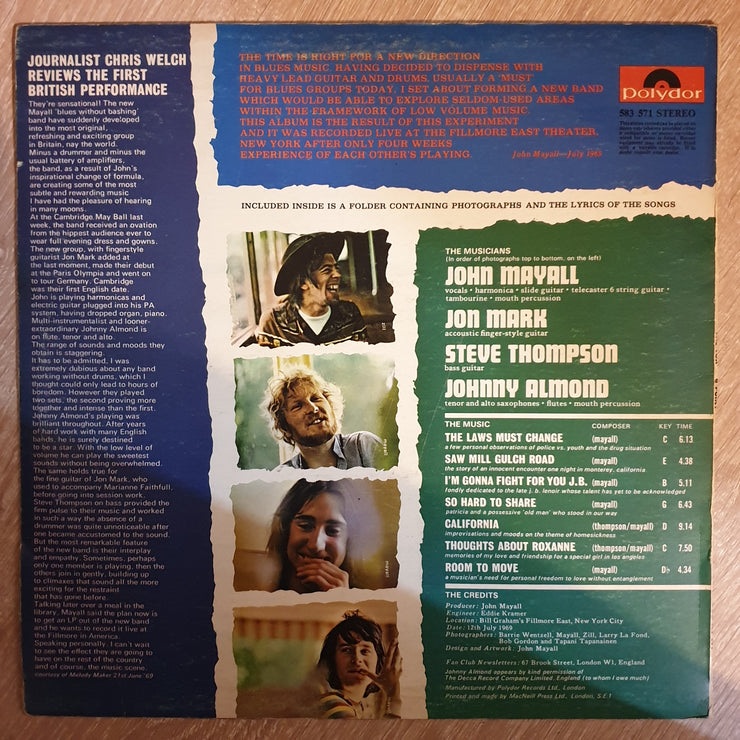 John Mayall ‎– The Turning Point - Vinyl LP Record - Very-Good Quality (VG) - C-Plan Audio