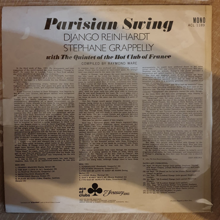 Parisian Swing - Django Reinhardt, Stephane Grappelly With The Quintet Of The Hot Club Of France - Vinyl LP Record - Very-Good+ Quality (VG+) - C-Plan Audio