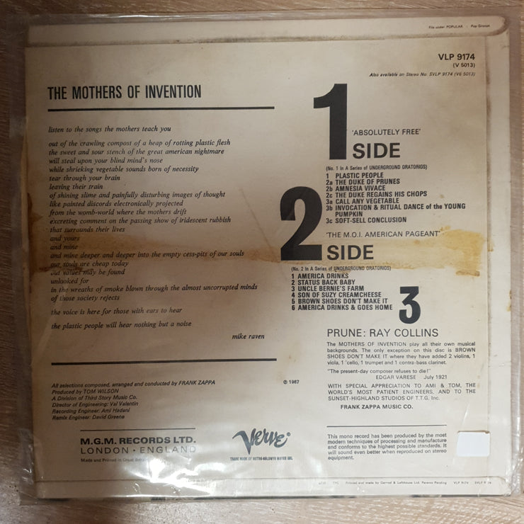 The Mothers Of Invention ‎(Frank Zappa) – Absolutely Free  - Vinyl LP Record - Opened  - Very-Good Quality (VG) - C-Plan Audio