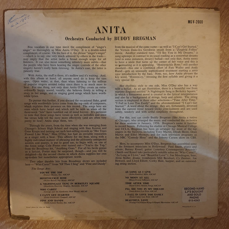 Anita O'Day ‎– Anita - Vinyl LP Record - Opened  - Very-Good Quality (VG) - C-Plan Audio