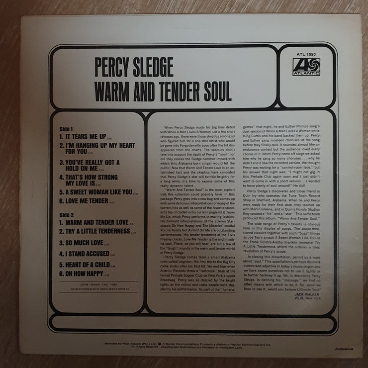 Percy Sledge - Warm and Tender Soul - Vinyl LP Record  - Very-Good Quality (VG) - C-Plan Audio