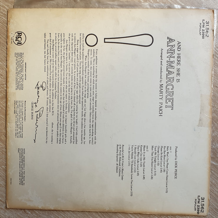 Ann-Margret ‎– And Here She Is - Opened - Vinyl LP Record  - Very-Good Quality (VG) - C-Plan Audio