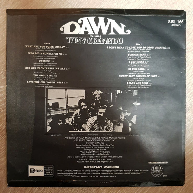Dawn Featuring Tony Orlando ‎– Dawn Featuring Tony Orlando –  Vinyl LP Record - Opened - Very-Good+ Quality (VG+) - C-Plan Audio