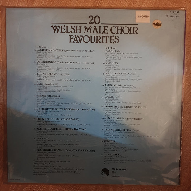 20 Welsh Male Choir Favourites - Vinyl LP Record - Opened  - Very-Good+ Quality (VG+) - C-Plan Audio