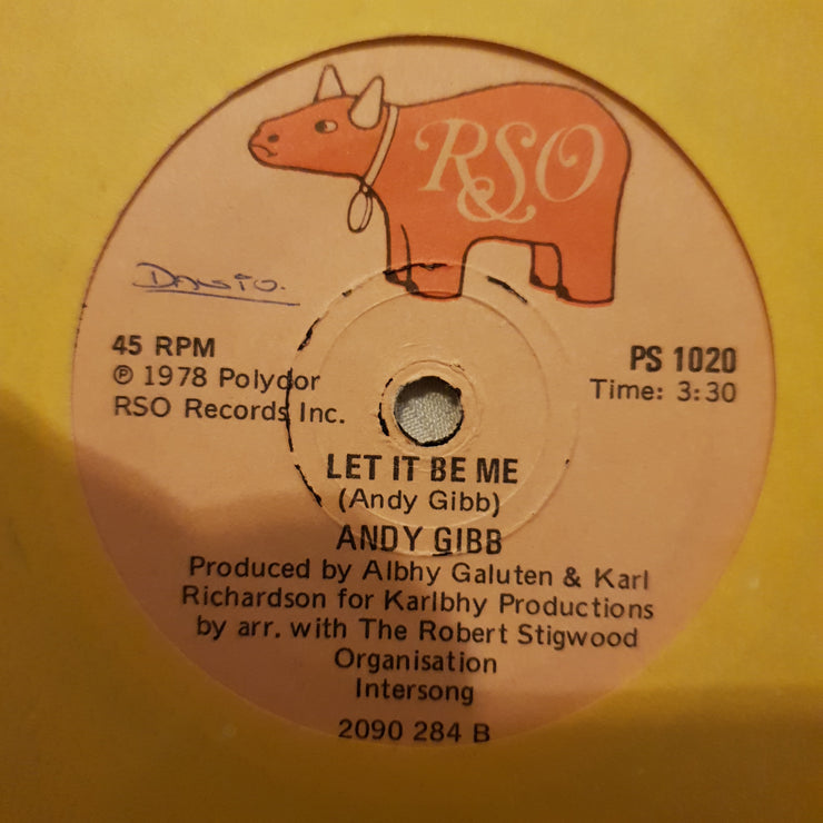 Andy Gibb ‎– Shadow Dancing / Let It Be Me - Vinyl 7" Record - Very-Good+ Quality (VG+) - C-Plan Audio