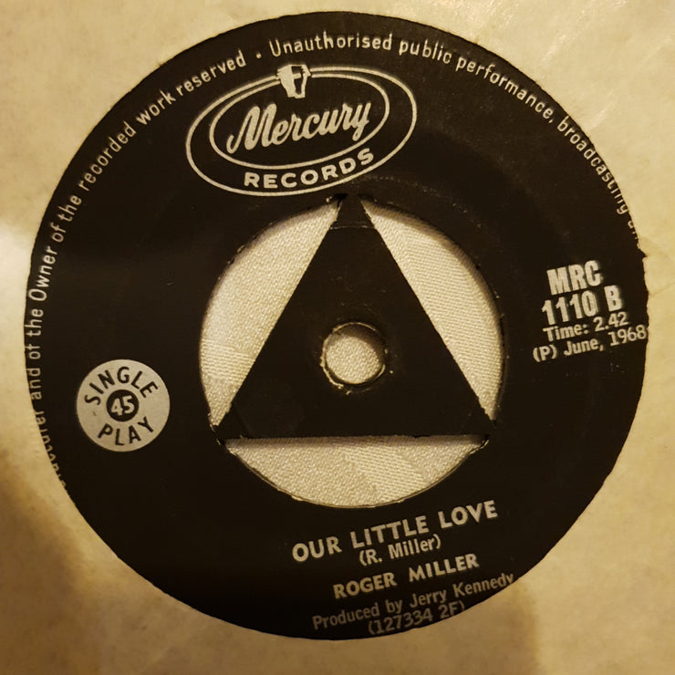 Roger Miller ‎– Little Green Apples - Vinyl 7" Record - Very-Good+ Quality (VG+) - C-Plan Audio