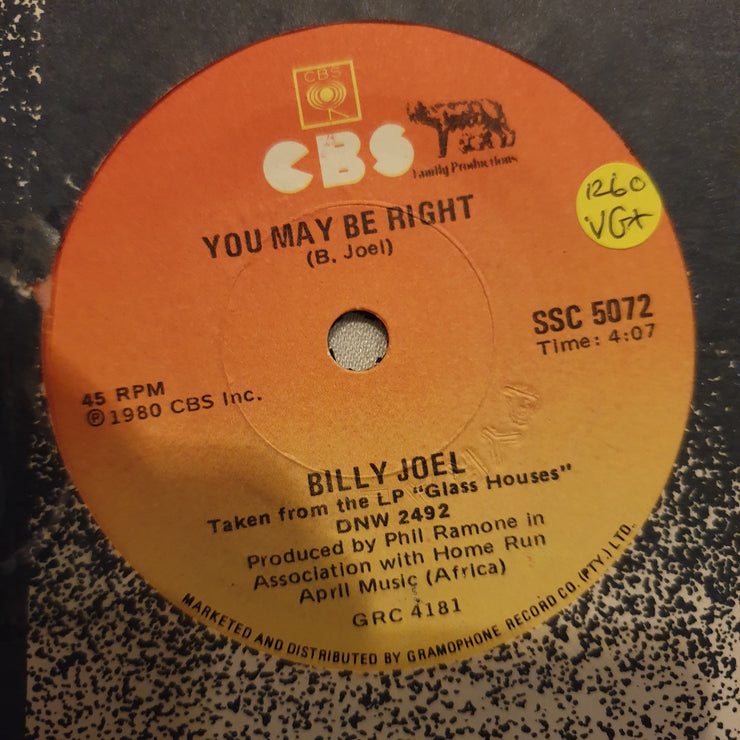 Billy Joel ‎– You May Be Right - Vinyl 7" Record - Very-Good+ Quality (VG+) - C-Plan Audio