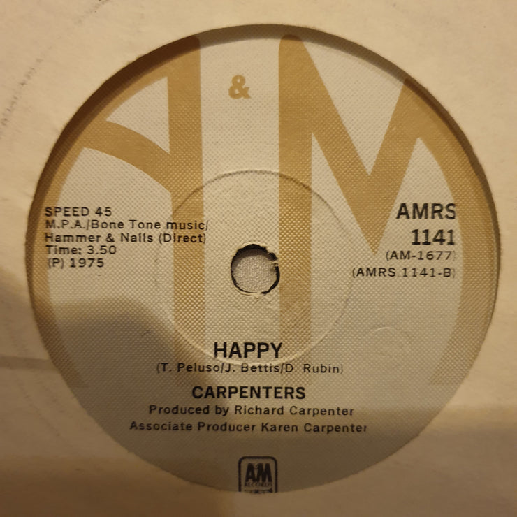 Carpenters ‎– Only Yesterday  - Vinyl 7" Record - Opened  - Very-Good Quality (VG) - C-Plan Audio