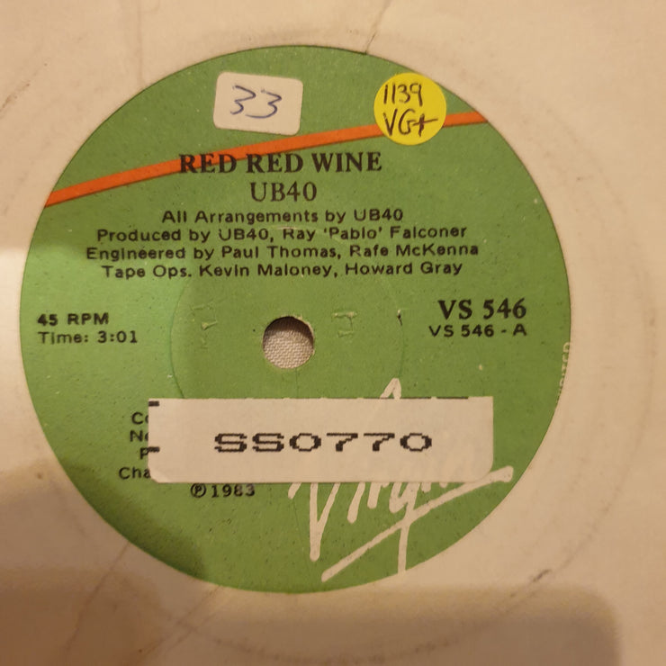 UB40 ‎– Red Red Wine - Vinyl 7" Record - Very-Good+ Quality (VG+) - C-Plan Audio