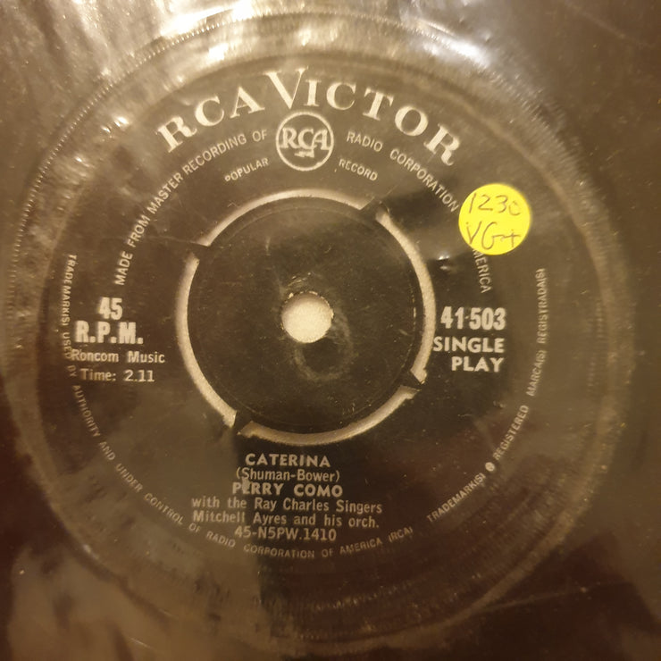 Perry Como ‎– The Island Of Forgotten Lovers / Caterina - Vinyl 7" Record - Very-Good+ Quality (VG+) - C-Plan Audio