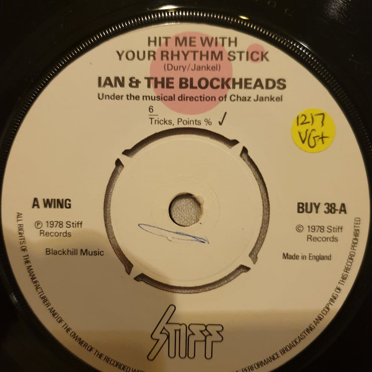 Ian Dury And The Blockheads ‎– Hit Me With Your Rhythm Stick - Vinyl 7" Record - Very-Good+ Quality (VG+) - C-Plan Audio