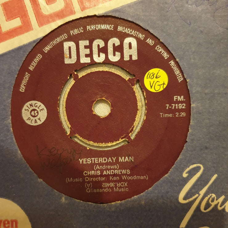 Chris Andrews ‎– Yesterday Man ‎– Bud - Vinyl 7" Record - Very-Good+ Quality (VG+) - C-Plan Audio