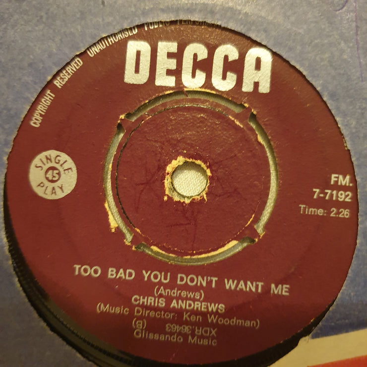 Chris Andrews ‎– Yesterday Man ‎– Bud - Vinyl 7" Record - Very-Good+ Quality (VG+) - C-Plan Audio