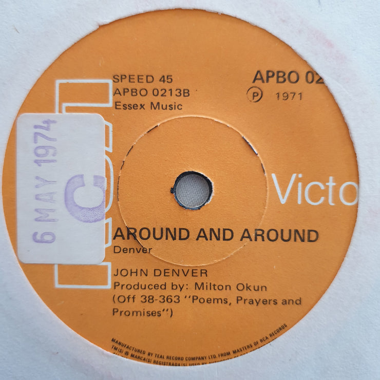 John Denver ‎– Sunshine On My Shoulders - Vinyl 7" Record - Very-Good+ Quality (VG+) - C-Plan Audio