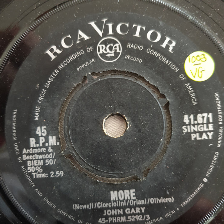 John Gary - More - Vinyl 7" Record - Very-Good- Quality (VG-) - C-Plan Audio