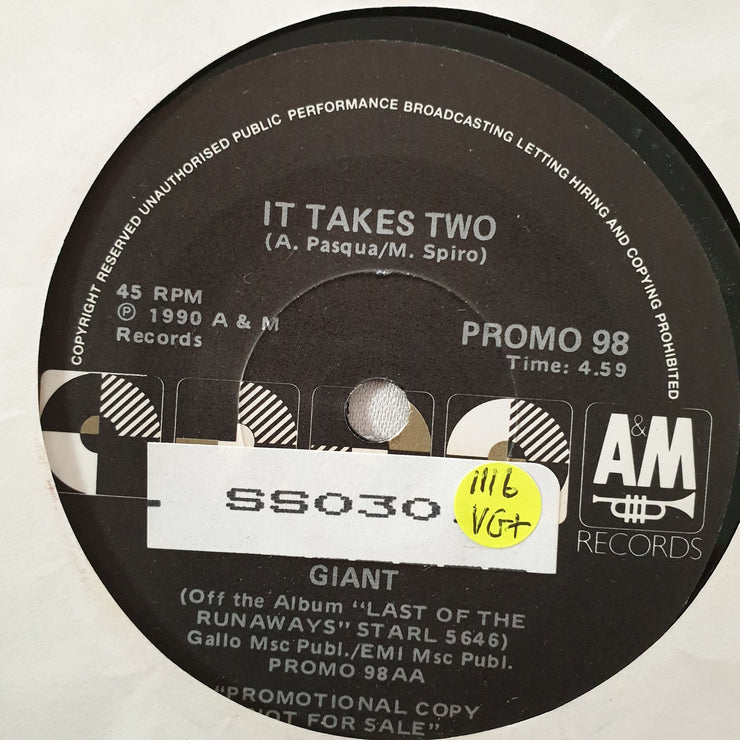 Giant - It Takes Two - Vinyl 7" Record - Very-Good+ Quality (VG+) - C-Plan Audio