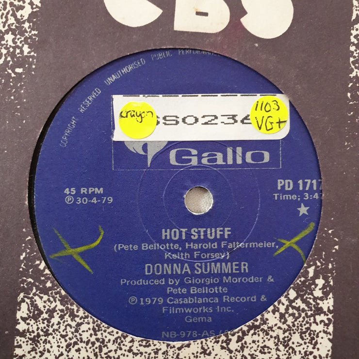 Donna Summer ‎– Hot Stuff - Vinyl 7" Record - Very-Good+ Quality (VG+) - C-Plan Audio