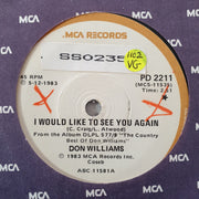 Don Williams ‎– I Would Like To See You Again - Vinyl 7" Record - Opened  - Very-Good Quality (VG) - C-Plan Audio