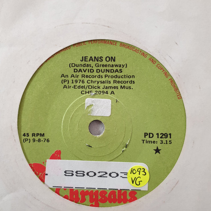 David Dundas ‎– Jeans On - Vinyl 7" Record - Opened  - Very-Good Quality (VG) - C-Plan Audio