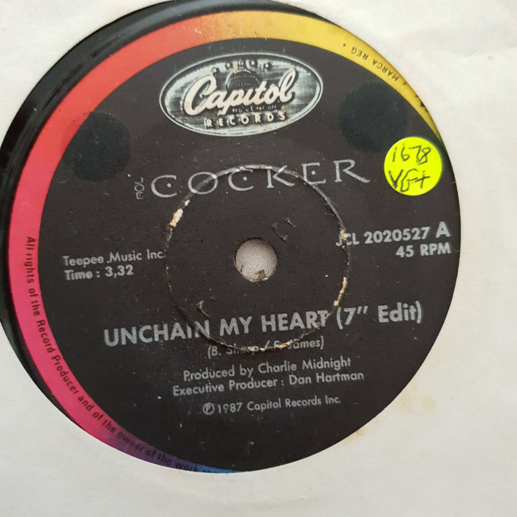 Joe Cocker ‎– Unchain My Heart - Vinyl 7" Record - Very-Good+ Quality (VG+) - C-Plan Audio