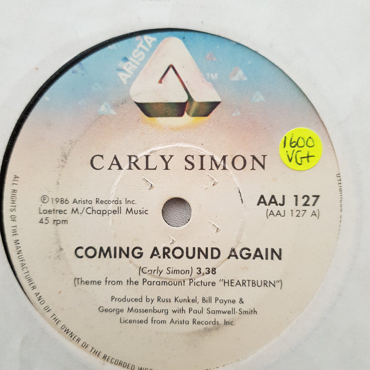 Carly Simon ‎– Coming Around Again - Vinyl 7" Record - Very-Good+ Quality (VG+) - C-Plan Audio