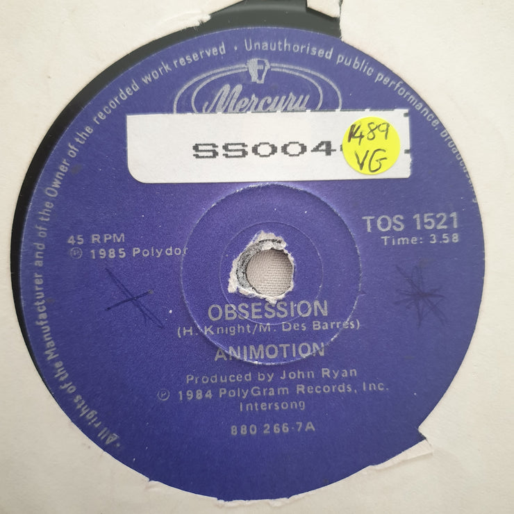 Animotion ‎– Obsession - Vinyl 7" Record - Opened  - Very-Good Quality (VG) - C-Plan Audio