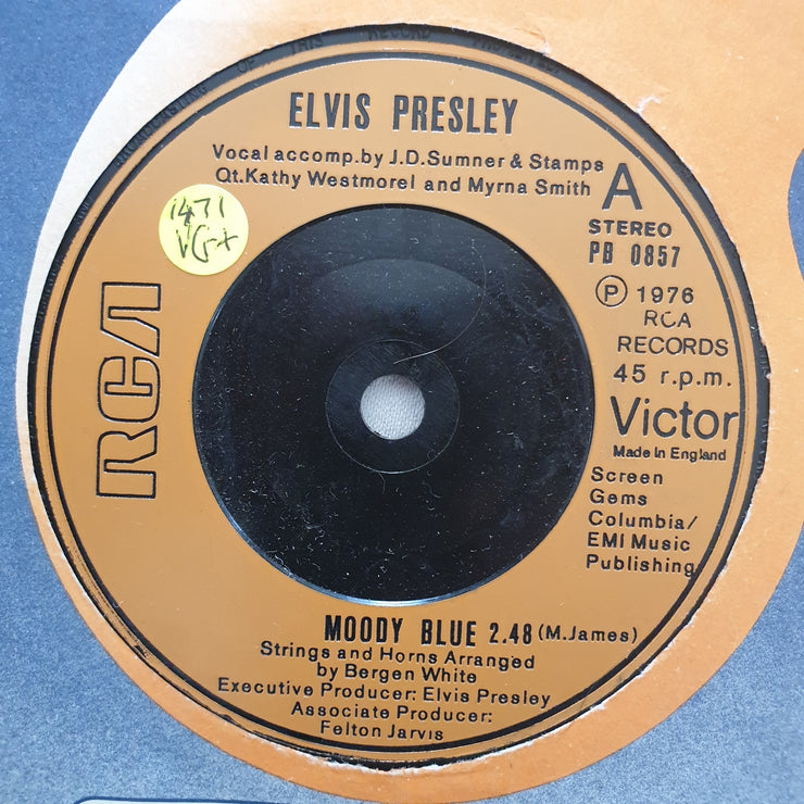 Elvis Presley ‎– Moody Blue - Vinyl 7" Record - Very-Good+ Quality (VG+) - C-Plan Audio