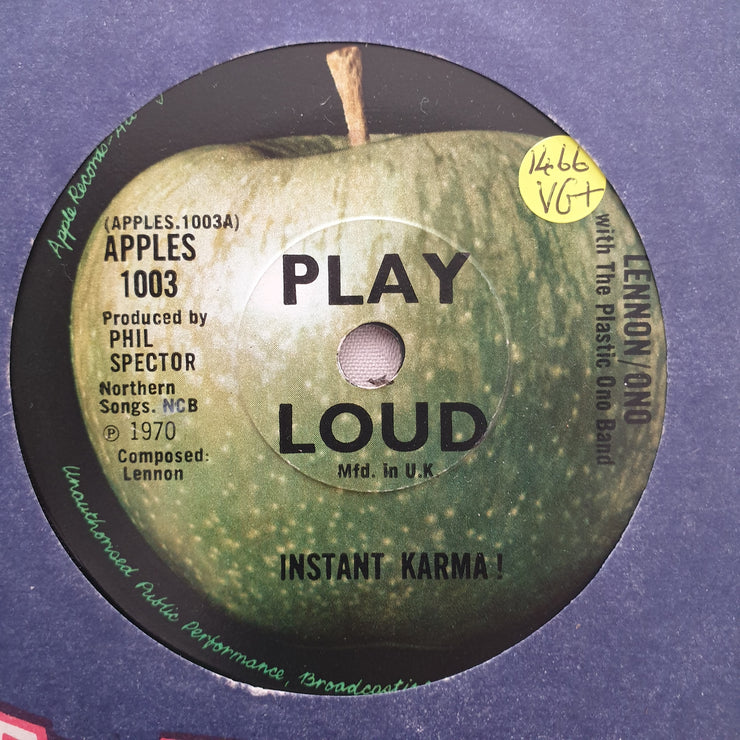Lennon/Ono ‎– Instant Karma! - Vinyl 7" Record - Very-Good+ Quality (VG+) - C-Plan Audio