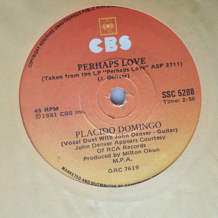 Placido Domingo And John Denver ‎– Perhaps Love / Annie's Song - Vinyl 7" Record - Very-Good+ Quality (VG+) - C-Plan Audio