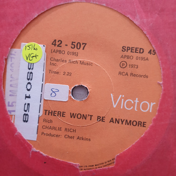 Charlie Rich ‎– There Won't Be Anymore - Vinyl 7" Record - Very-Good+ Quality (VG+) - C-Plan Audio