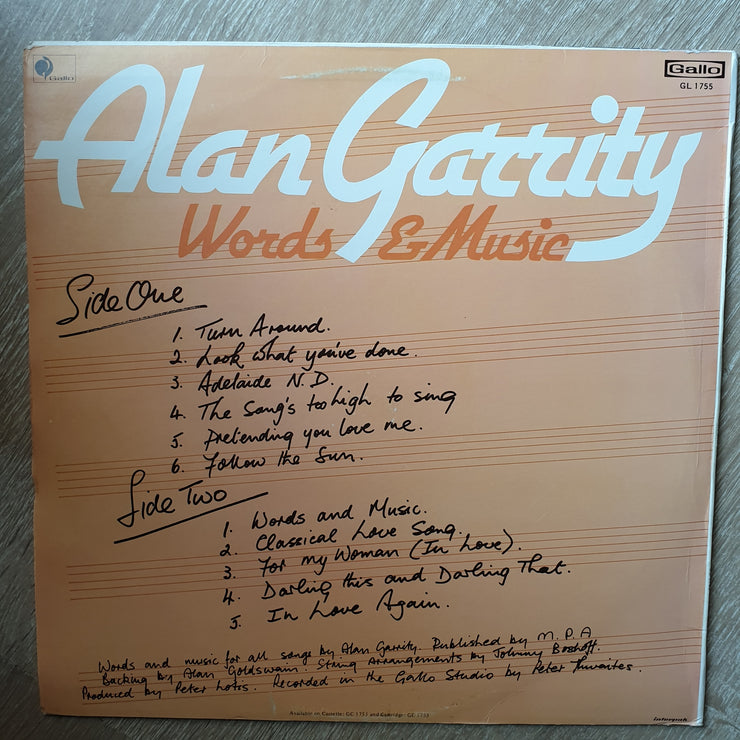 Alan Garrity - Words & Music - Vinyl LP Record - Opened  - Very-Good+ Quality (VG+) - C-Plan Audio