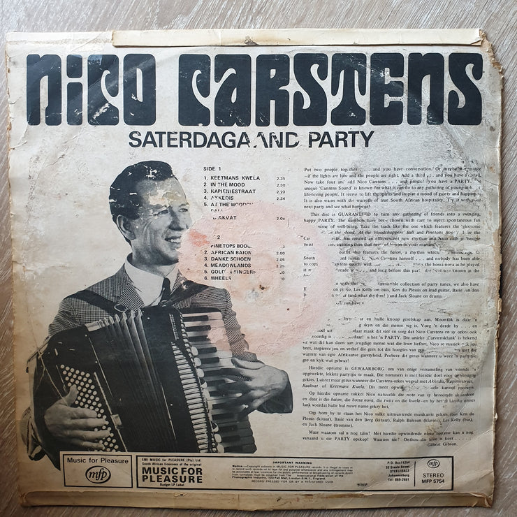 Nico Carstens - Saterdagaan Party ‎– Vinyl LP Record - Opened  - Good Quality (G) - C-Plan Audio