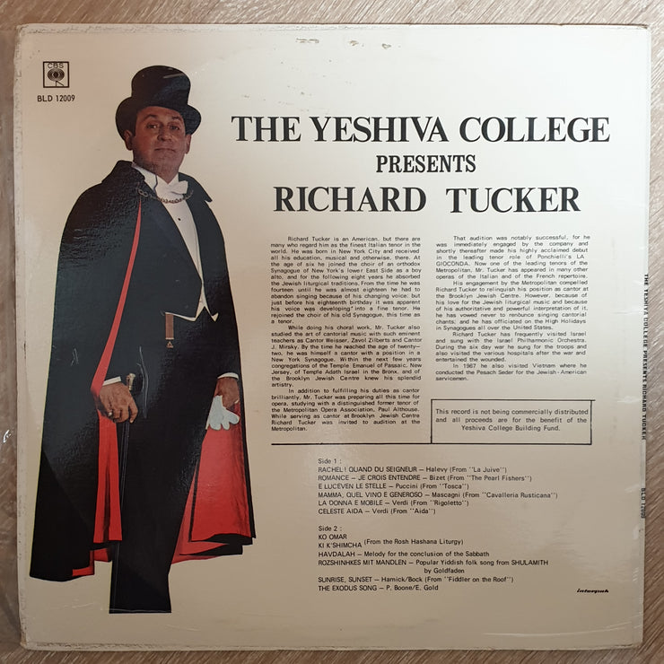 Yeshiva College Of South Africa - Presents Richard Tucker-  Vinyl LP Record - Very-Good+ Quality (VG+) - C-Plan Audio